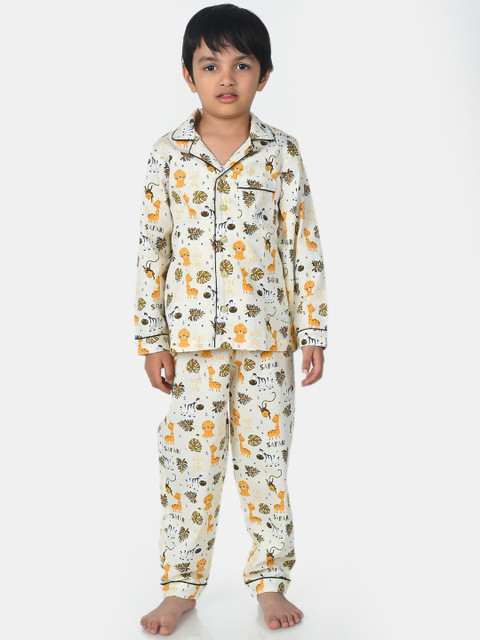 

ESME Boys White & Yellow Printed Night suit