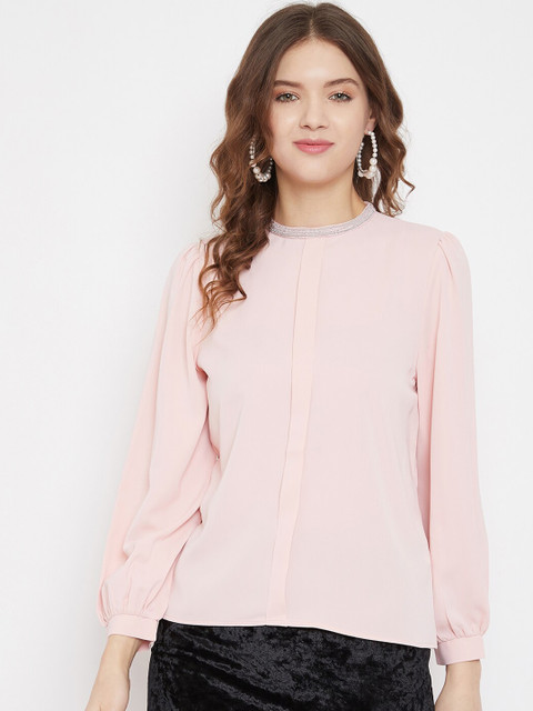 

Madame Women Pink Jewel Neck Top