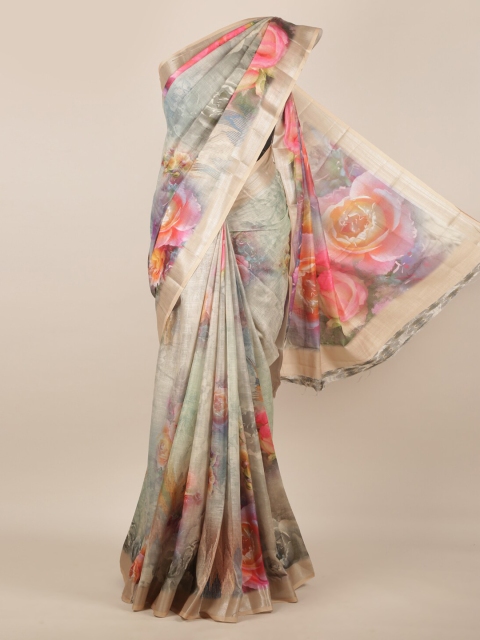 

Pothys Beige Printed Jute Silk Saree
