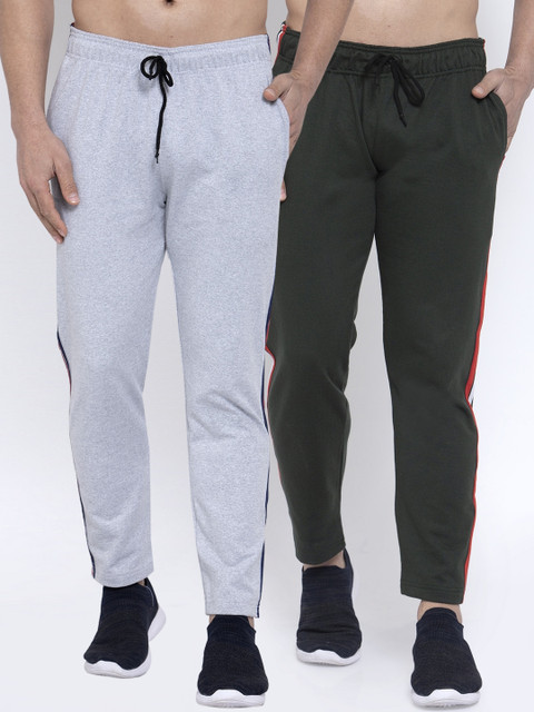 

NEUDIS Men Pack of 2 Pure Cotton Solid Track Pants, Grey melange