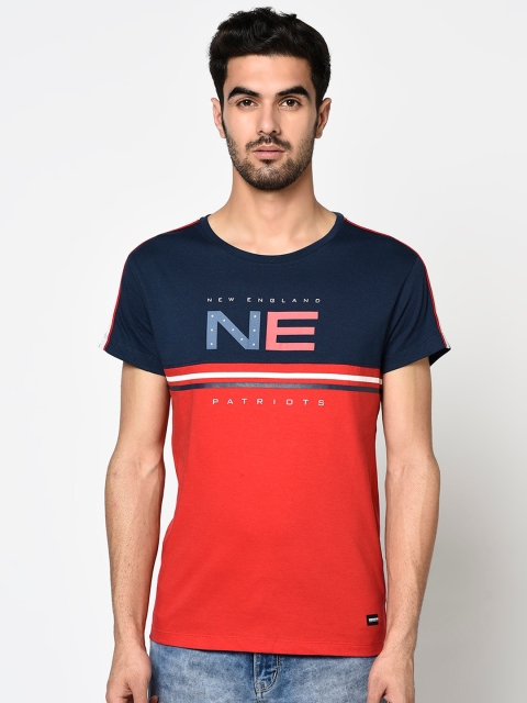

Octave Men Red & Navu Blue Printed Round Neck T-shirt