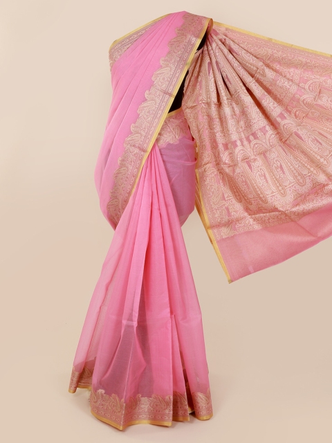 

Pothys Pink Solid Cotton Blend Saree