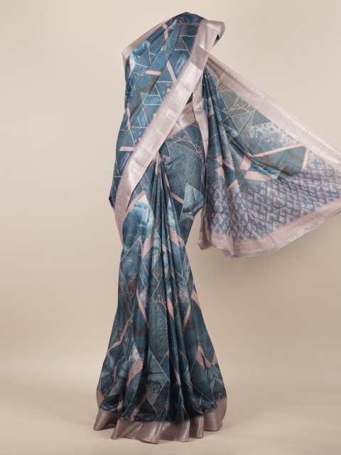 

Pothys Blue & Pink Linen Blend Woven Design Saree