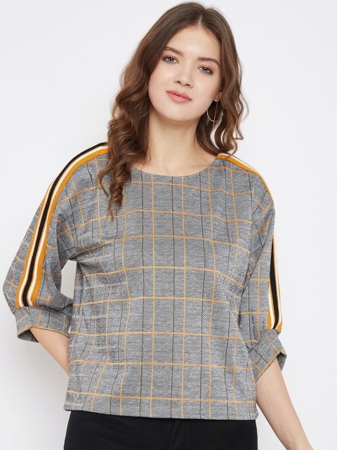 

Madame Grey & Yellow Checked Puff Sleeves Regular Top