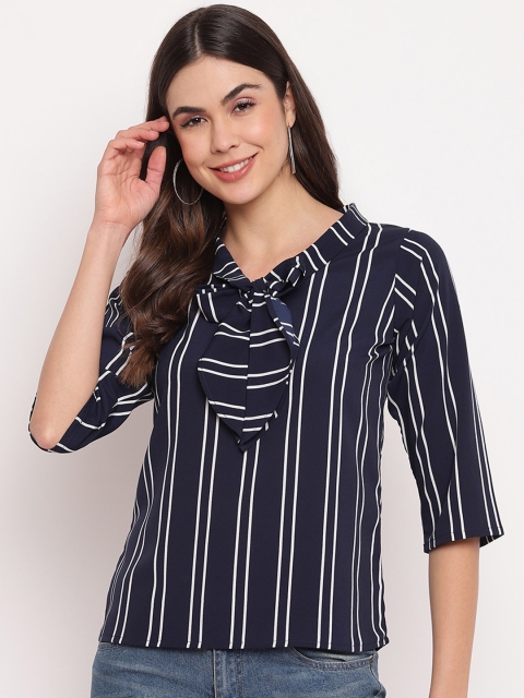 

Mayra navy blue & white striped indigo crepe regular top