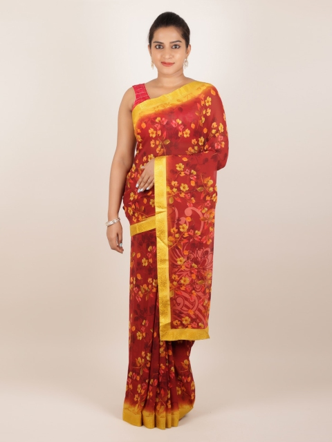 

Pothys Maroon Printed Poly Georgette Saree