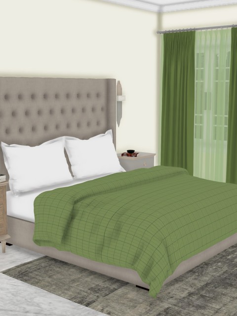 

BIANCA Olive Green Checked AC Room 300 GSM Double Bed Comforter