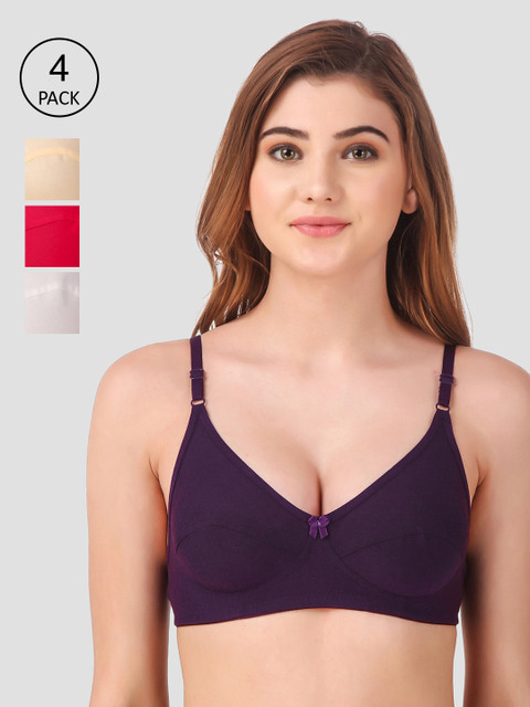 

Fasense Pack Of 4 Multicoloured Solid Non-Wired Non Padded T-shirt Bras BVC10C32B, Multi