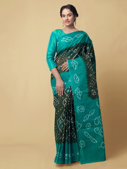 

Unnati Silks Olive Green Pure Cotton Printed Bandhani Saree
