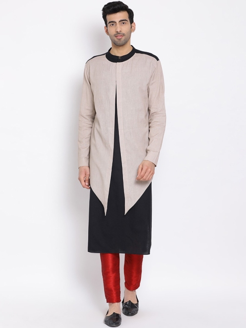 

DEVOILER Men Beige & Black Colourblocked Kurta