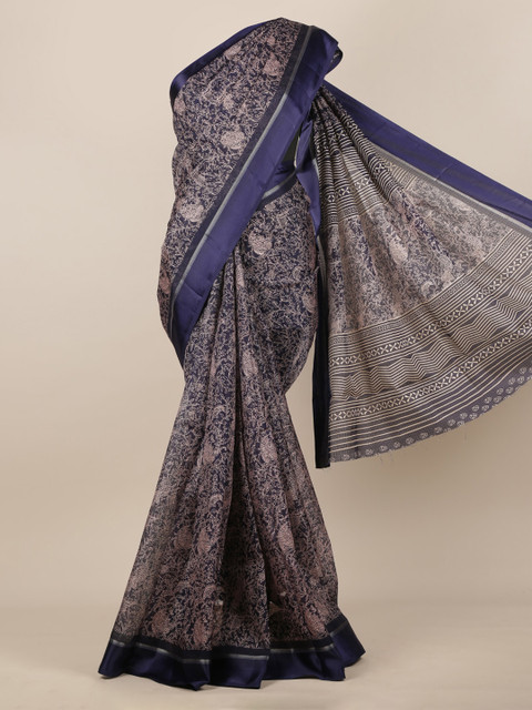 

Pothys Navy Blue Printed Jute Silk Saree