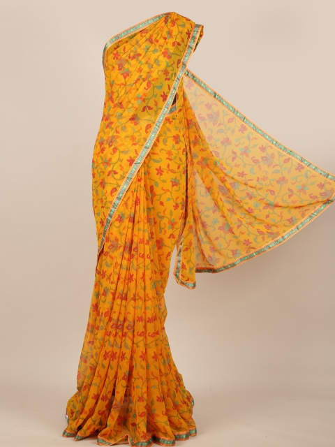 

Pothys Yellow Printed Poly Chiffon Saree