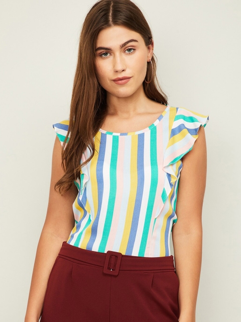 

Fame Forever by Lifestyle Multicoloured Striped Flutter Sleeves top, Multi