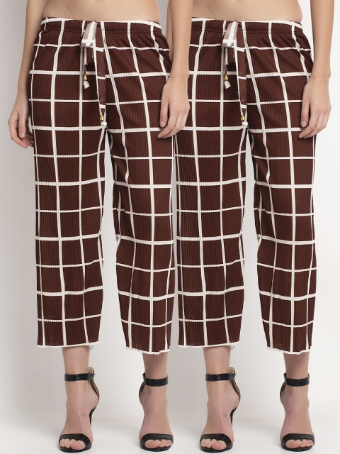 

NEUDIS Women Pack Of 2 Brown & Off-White Regular Fit Checked Culottes