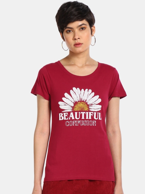 

Sugr Women Red Printed Round Neck T-shirt
