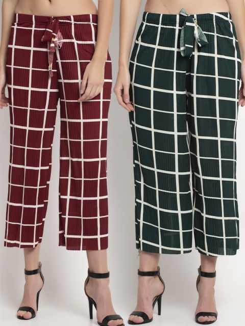 

NEUDIS Women Pack Of 2 Regular Fit Checked Culottes, Green