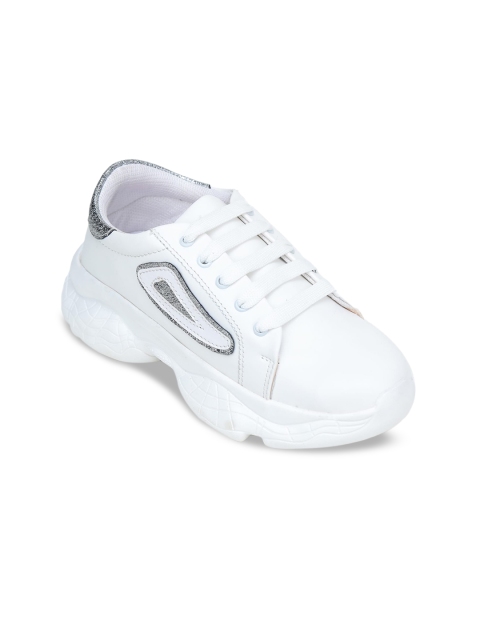 

LONDON STEPS Women White & Silver-Toned Colourblocked Memory Foam Lightweight Sneakers