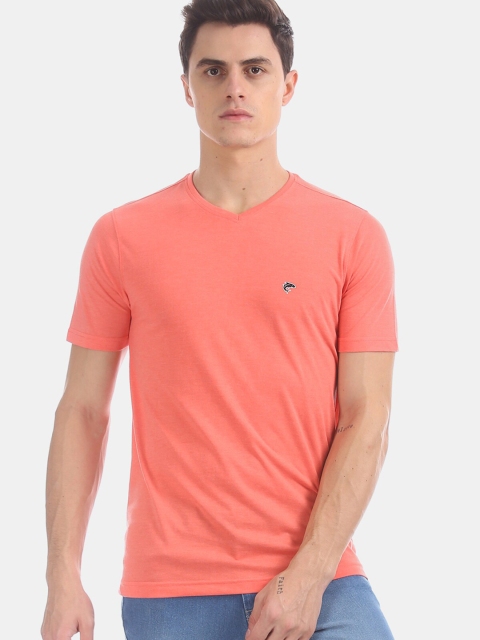 

Ruggers Men Coral Orange Solid V-Neck T-shirt