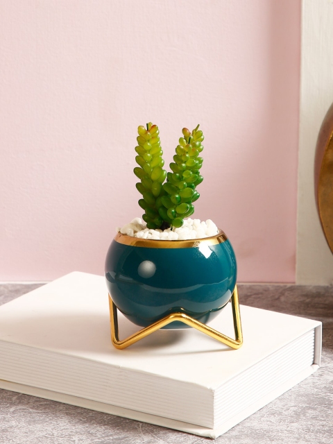 

TAYHAA Green & Blue Artificial Plant With Pot & Metallic Stand