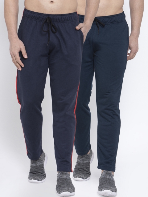 

NEUDIS Men Pack of 2 Navy Blue Solid Pure Cotton Track Pants