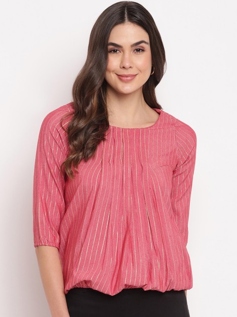 

Mayra pink & white candy stripes striped blouson top