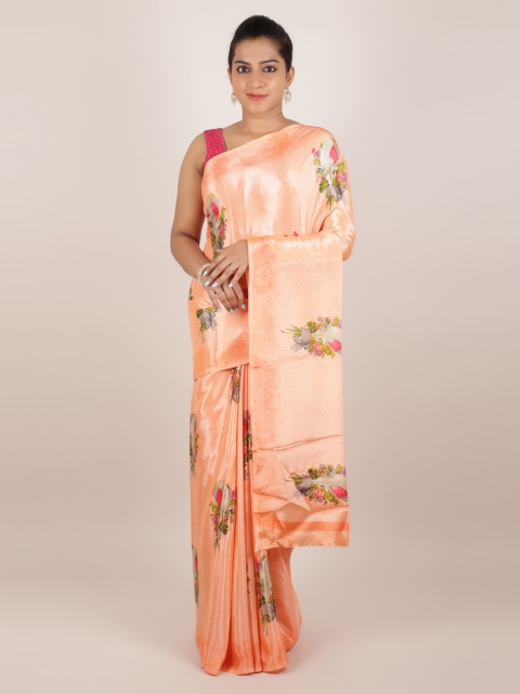 

Pothys Peach-Coloured Printed Poly Crepe Saree