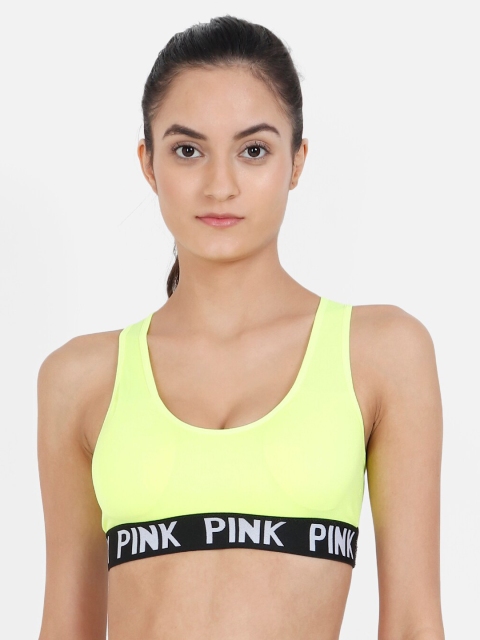

Golden Girl Green & Black Solid Non-Wired Removable Padding Workout Bra