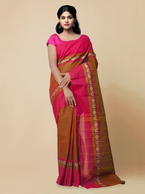

Unnati Silks Brown & Pink Pure Cotton Woven Design Chettinad Saree