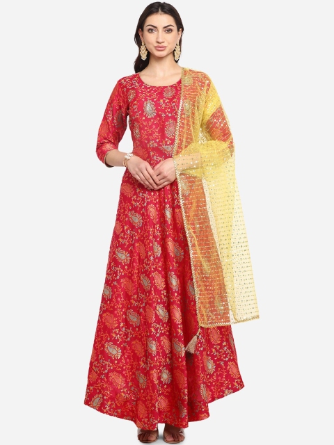 

BOMBAY SELECTIONS Women Red Woven Design Top with Trousers & Dupatta