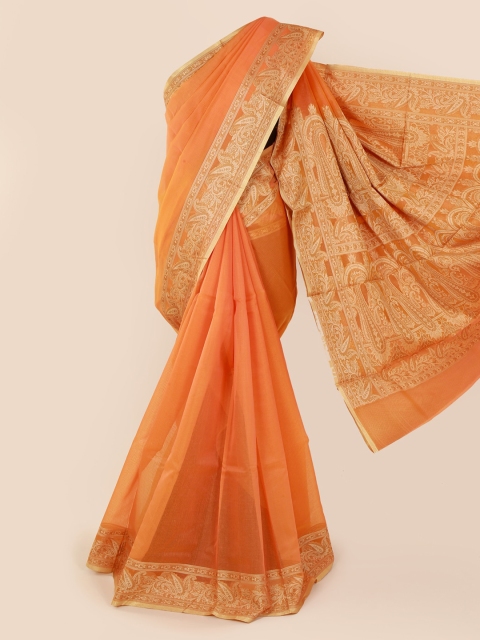 

Pothys Orange Solid Cotton Blend Saree