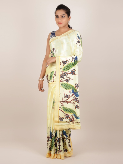 

Pothys Yellow Printed Poly Crepe Saree