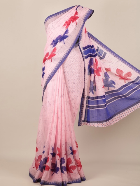 

Pothys Pink & Navy Blue Linen Blend Printed Saree