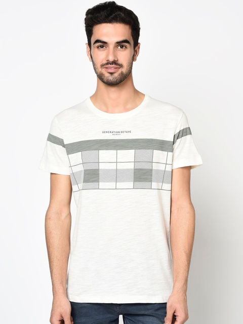 

Octave Men White Checked Round Neck T-shirt