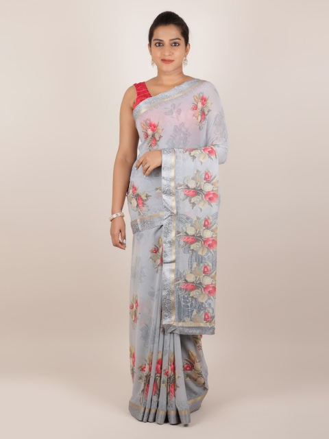 

Pothys Grey Printed Poly Georgette Saree