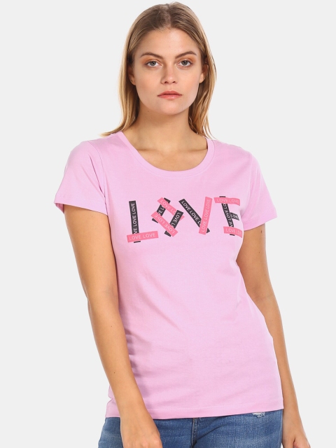 

Sugr Women Pink Printed Round Neck T-shirt