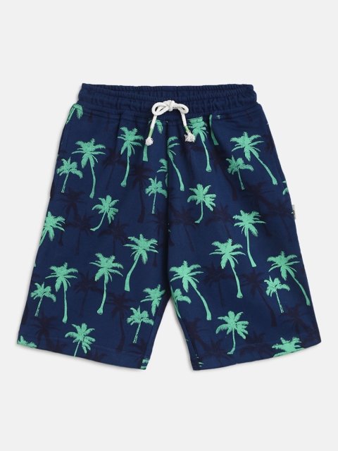 

Lil Tomatoes Boys Navy Blue & Sea Green Printed Regular Fit Bermuda Shorts