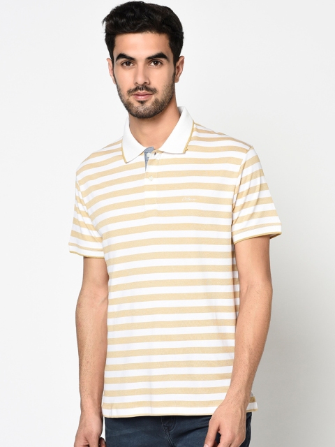

Octave Men Yellow & White Striped Polo Collar T-shirt