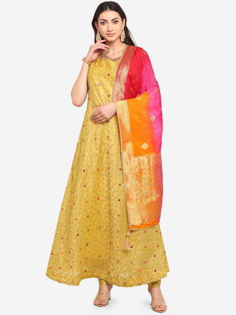 

BOMBAY SELECTIONS Women Yellow Embroidered Kurta Set With Dupatta