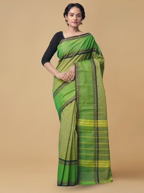 

Unnati Silks Green Pure Cotton Checked Handcrafted Chettinad Saree
