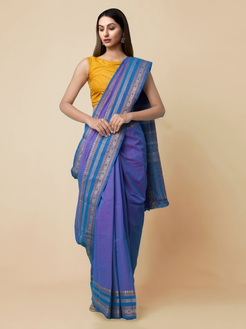 

Unnati Silks Purple & Gold-Toned Pure Cotton Solid Kanjeevaram Saree