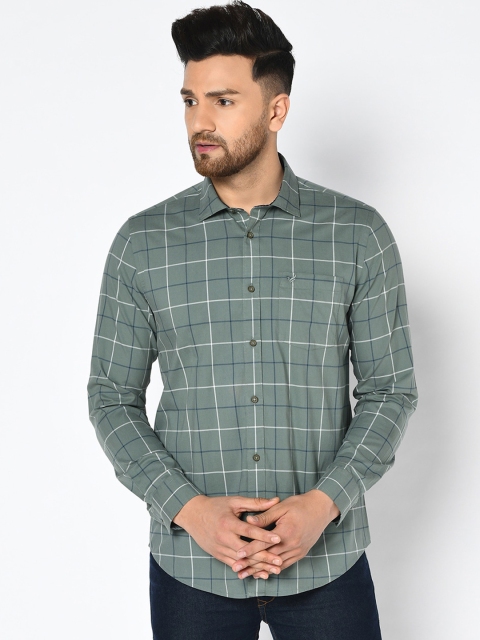 

Blackberrys Men Olive Green Skinny Fit Checked Casual Shirt