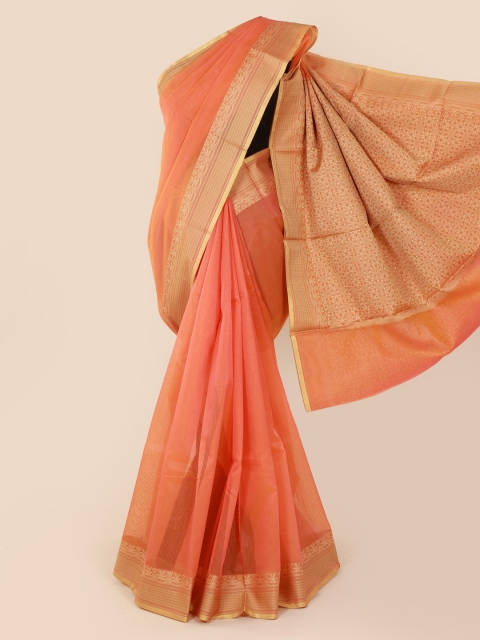 

Pothys Orange Checked Cotton Blend Saree