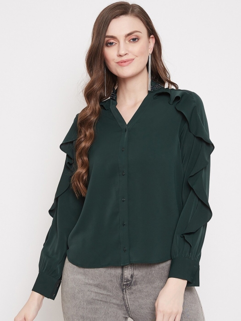

Madame Green Solid Shirt Style Top