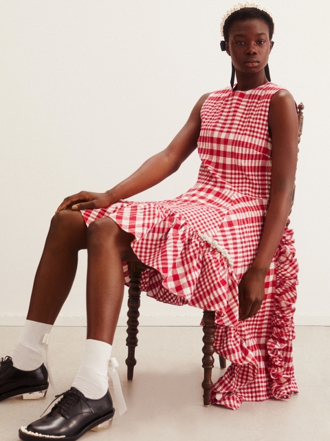 

H&M Women Red & White Asymmetric Cotton Dress