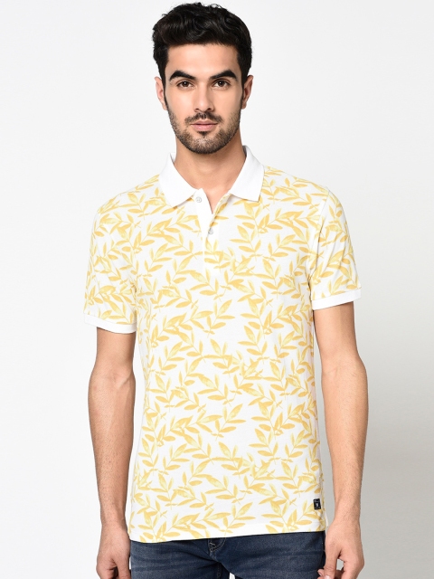 Octave Men White Printed Polo Collar T-shirt