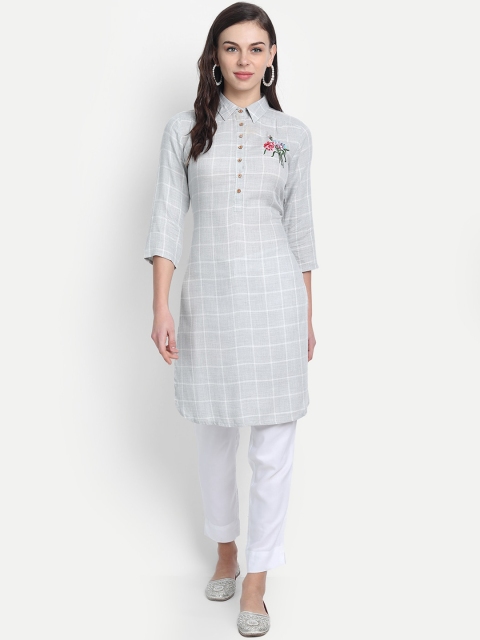

fabGLOBAL Women's Yarn Dyed Embroidered Tunic, Milange, Grey