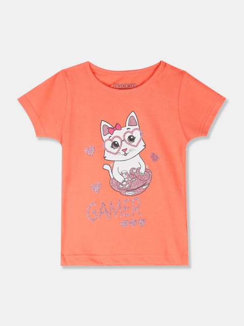

Cherokee Girls Coral Printed Round Neck T-shirt