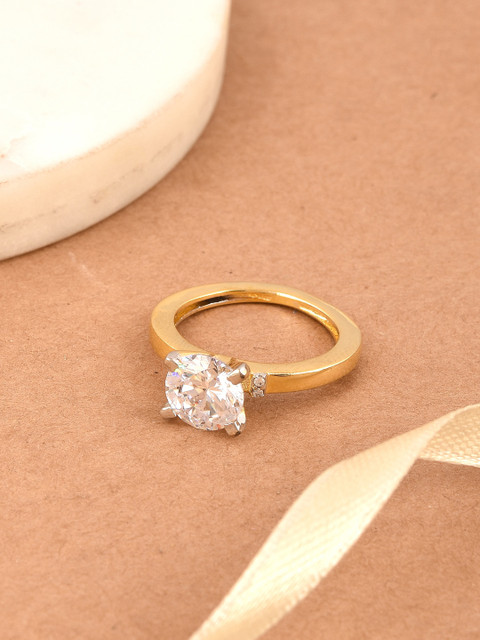 

Tistabene Gold-Plated White AD-Studded Solitaire Finger Ring