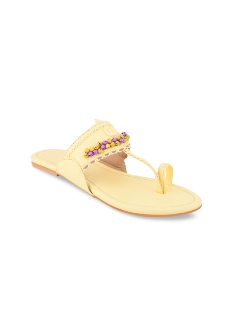 

KALTHEOS Women Yellow Embellished One Toe Flats