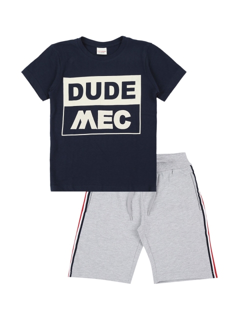 

RAINE AND JAINE Boys Navy Blue & Grey Printed T-shirt with Shorts